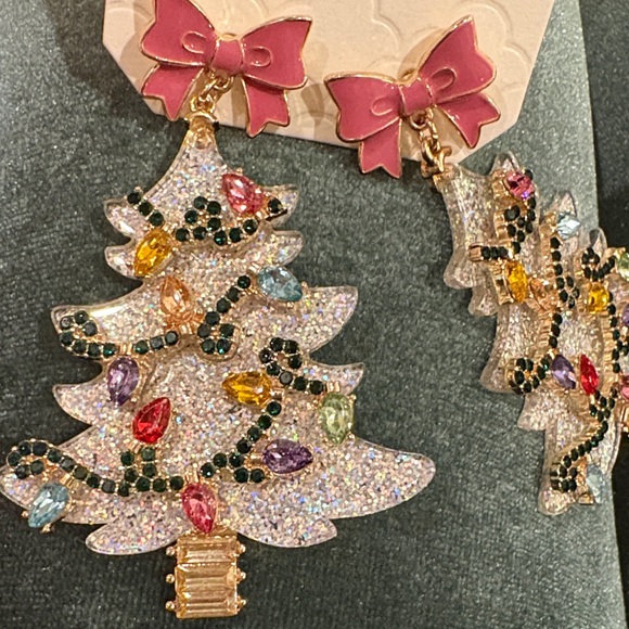 Altar'd State Glitter Christmas Tree Earrings Silver Holiday Party Statement - Picture 3 of 10
